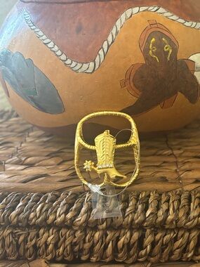 Gold Tone Cowgirl Boot & Spur Scarf Ring - Women Accessories